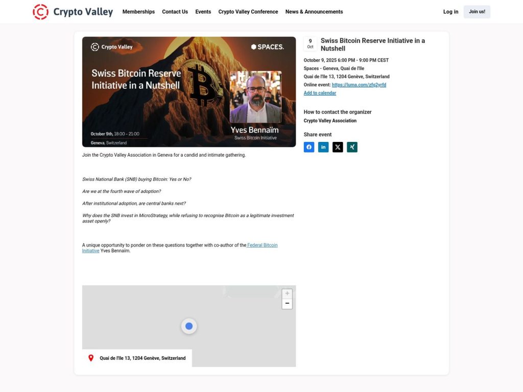 Swiss Bitcoin Reserve Initiative in a Nutshell - Event screenshot