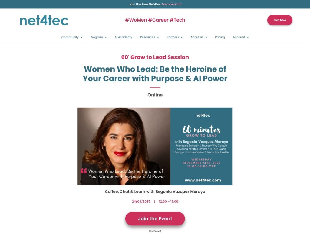 Women Who Lead: Be the Heroine of Your Career with Purpose & AI Power - Coffee, Chat & Learn with Begonia Vazquez Merayo - Event screenshot