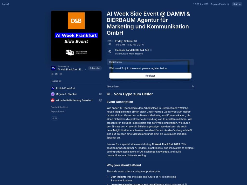 AI Week Side Event - DAMM & BIERBAUM Agentur für Marketing und Kommunikation GmbH - Event screenshot