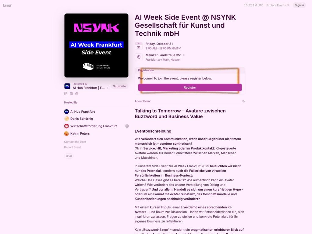 AI Week Side Event - NSYNK Gesellschaft für Kunst und Technik mbH - Event screenshot