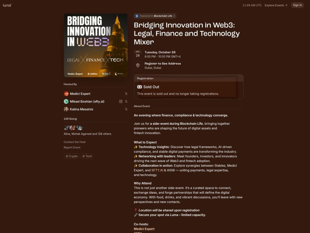 Bridging Innovation in Web3 - Legal, Finance and Technology Mixer - Event screenshot