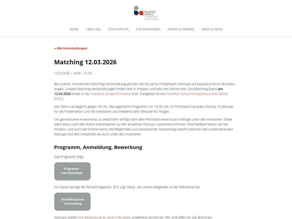 Business Angels FrankfurtRheinMain Matching März 2026 website