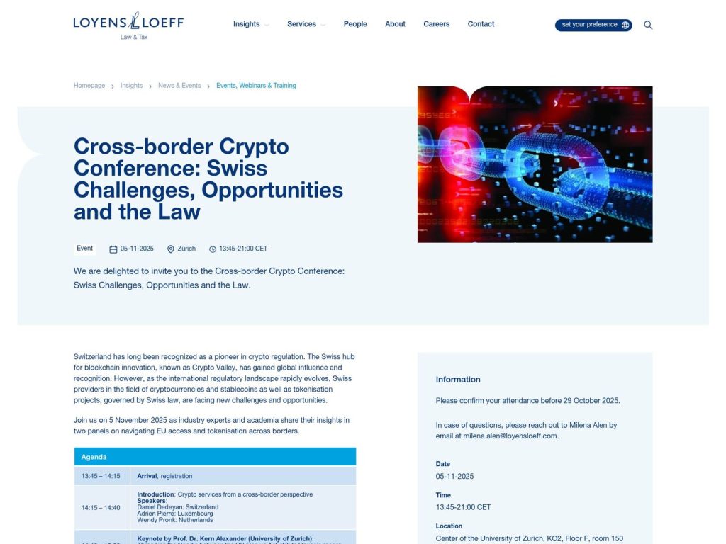Cross-border Crypto Conference - Swiss Challenges, Opportunities and the Law - Event screenshot