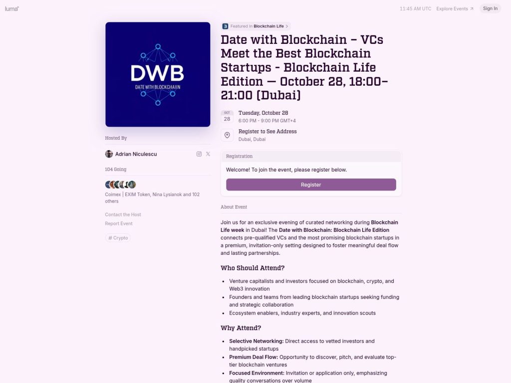Date with Blockchain - VCs Meet the Best Blockchain Startups - Blockchain Life Edition - Event screenshot