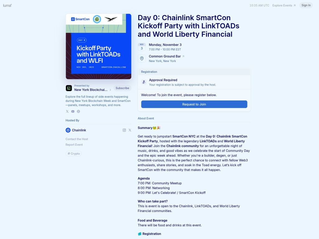 Day 0 - Chainlink SmartCon Kickoff Party with LinkTOADs and World Liberty Financial - Event screenshot