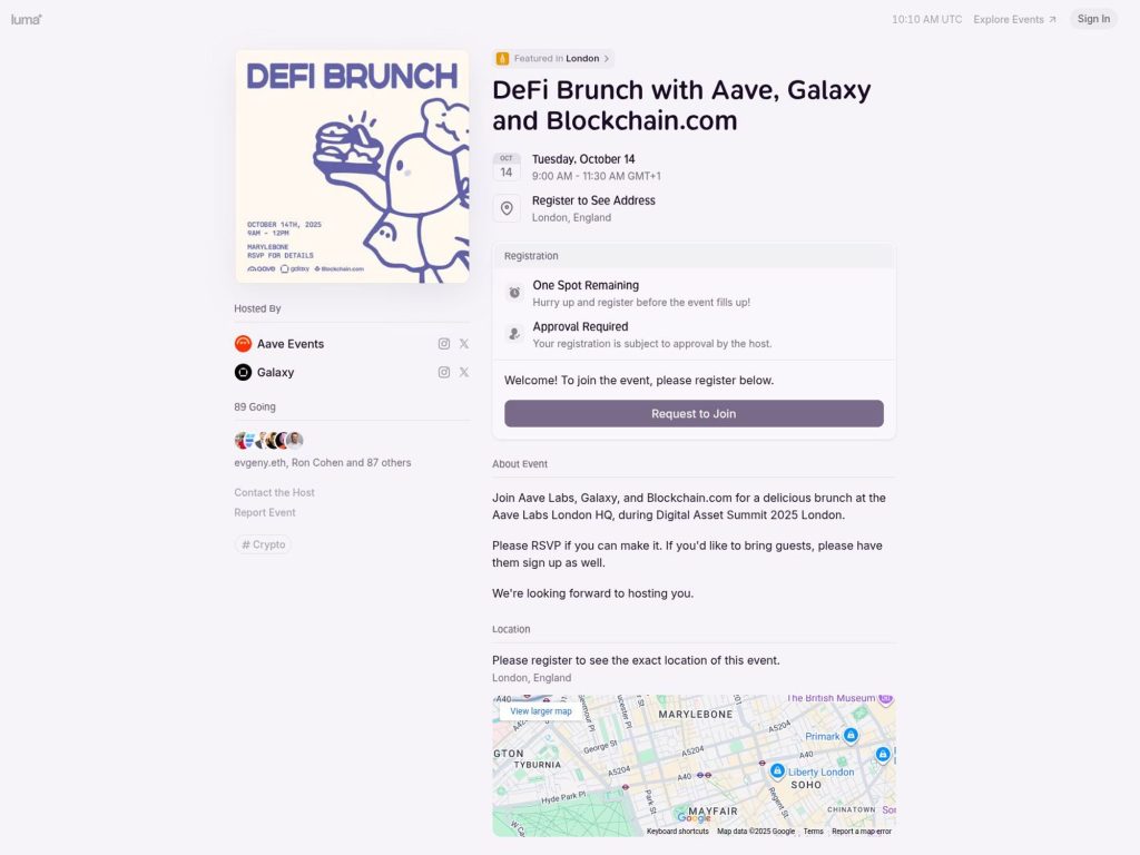 DeFi Brunch with Aave, Galaxy and Blockchain.com - Event screenshot