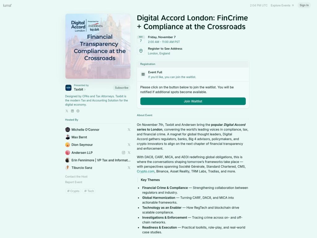Digital Accord London - FinCrime + Compliance at the Crossroads - Event screenshot