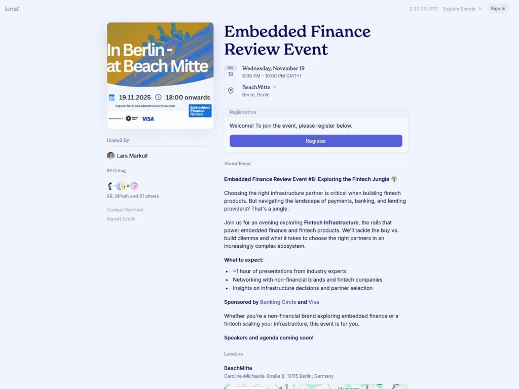 Embedded Finance Review Event - Event screenshot