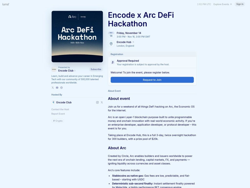 Encode x Arc DeFi Hackathon - Event screenshot