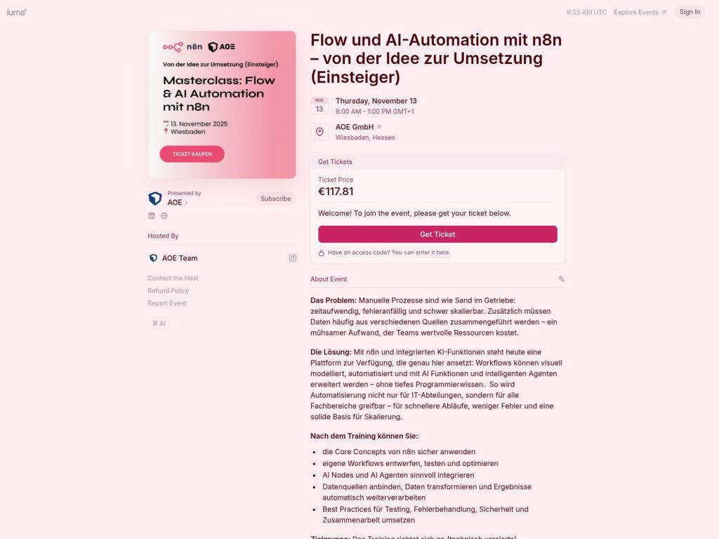 Flow und AI-Automation mit n8n – von der Idee zur Umsetzung - Event screenshot