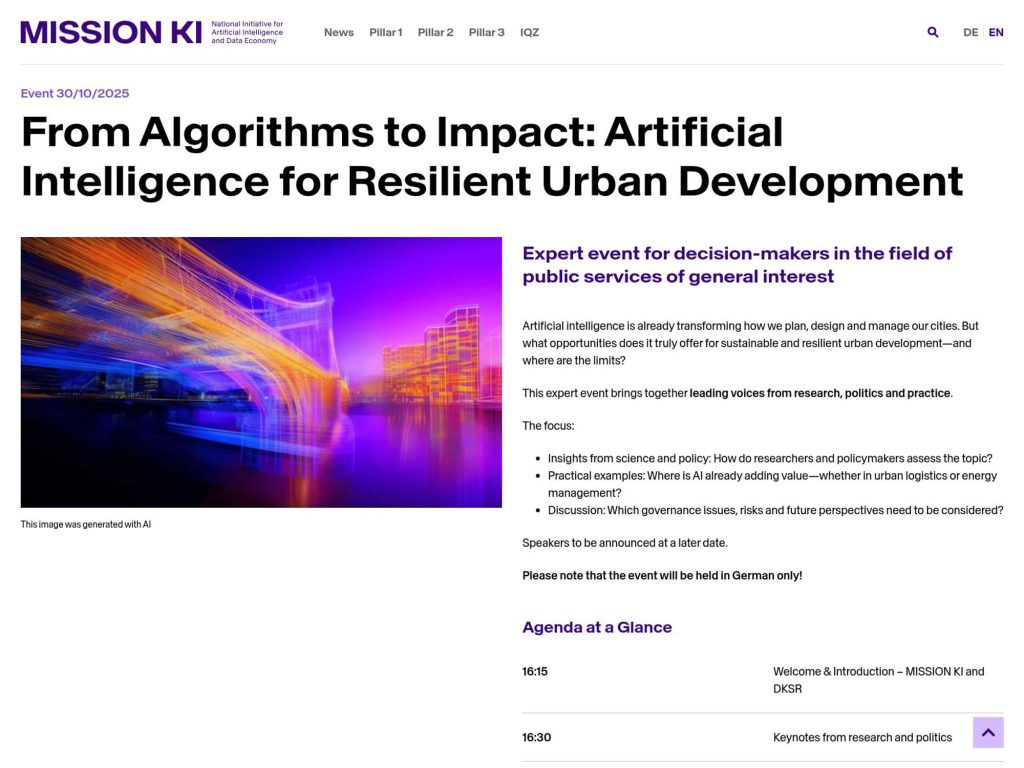 From Algorithms to Impact - Artificial Intelligence for Resilient Urban Development - Event screenshot