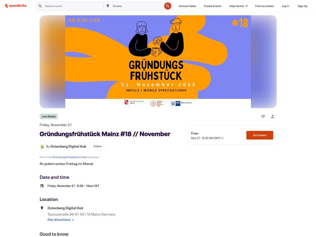 Gründungsfrühstück Mainz - Event screenshot