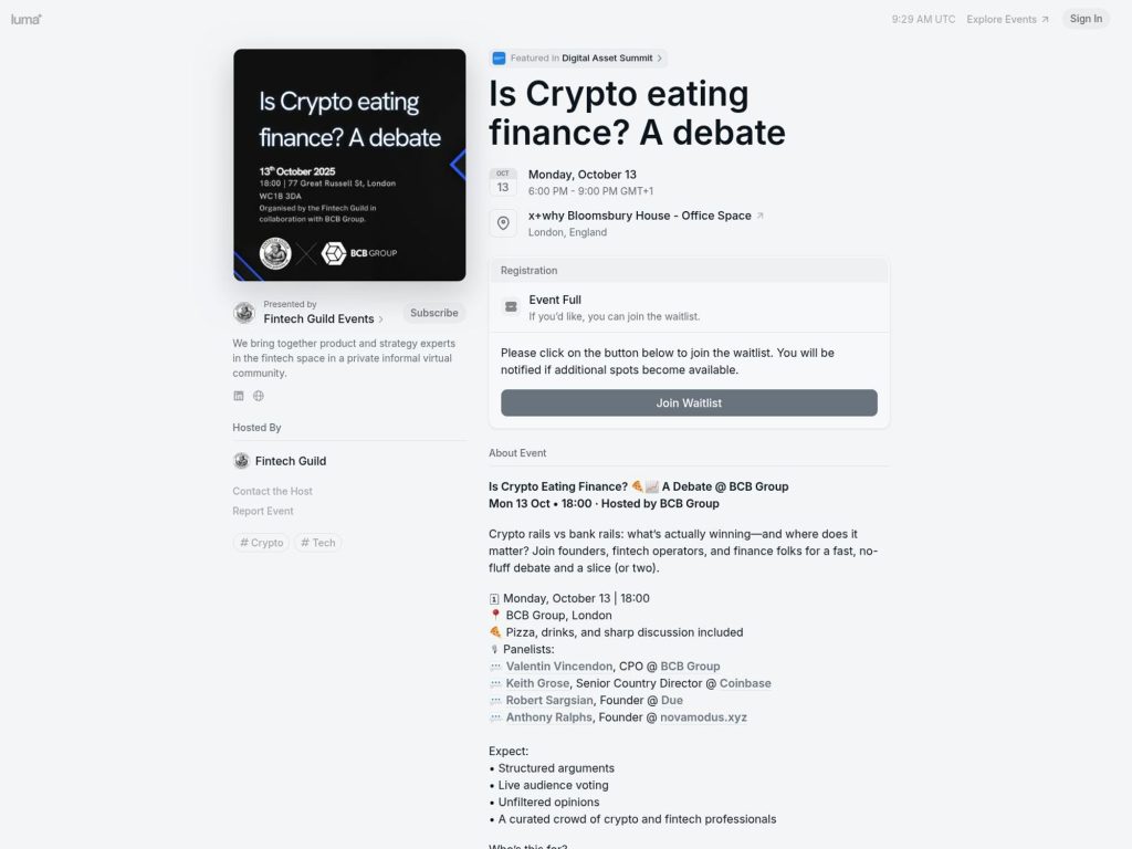 Is Crypto eating finance? A debate - Event screenshot