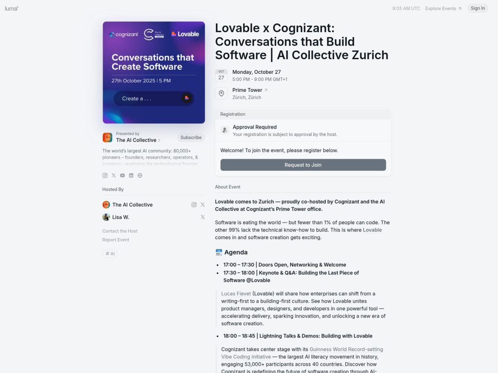 Lovable x Cognizant: Conversations that Build Software - AI Collective Zurich - Event screenshot
