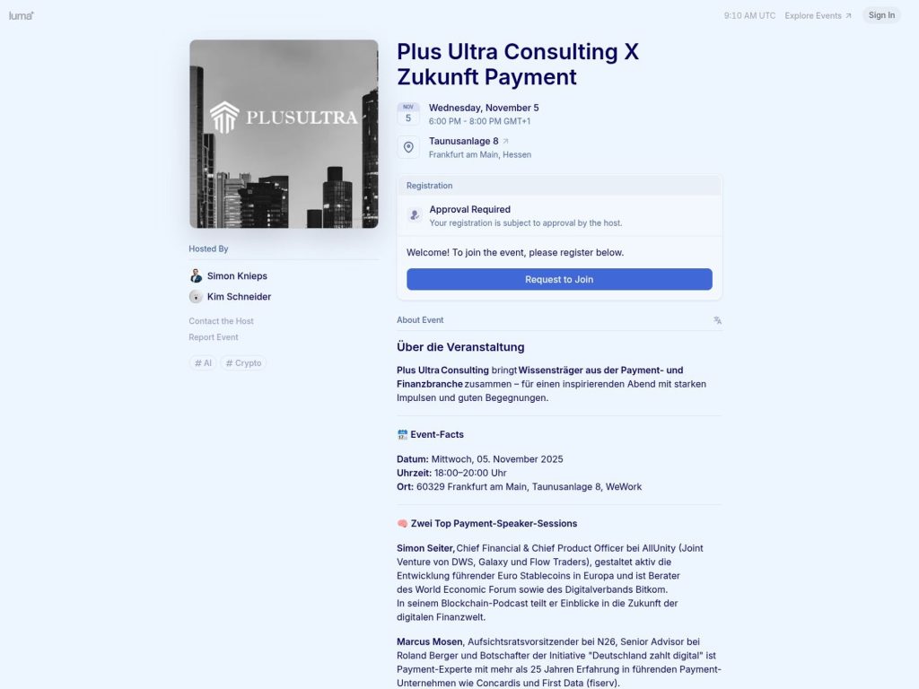 Plus Ultra Consulting X Zukunft Payment - Event screenshot
