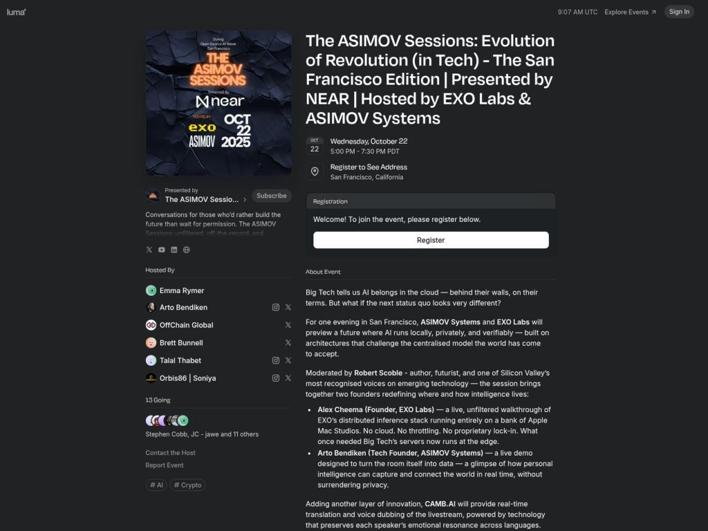 The ASIMOV Sessions - Evolution of Revolution (in Tech) - Event screenshot
