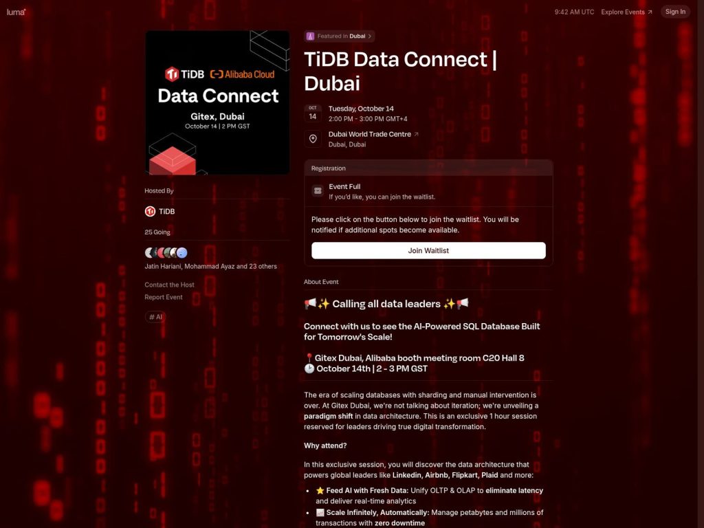 TiDB Data Connect - Event screenshot