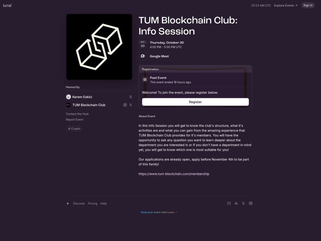 TUM Blockchain Club - Info Session - Event screenshot