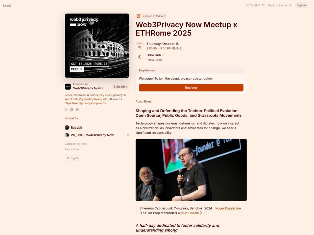 Web3Privacy Now Meetup x ETHRome 2025 - Event screenshot