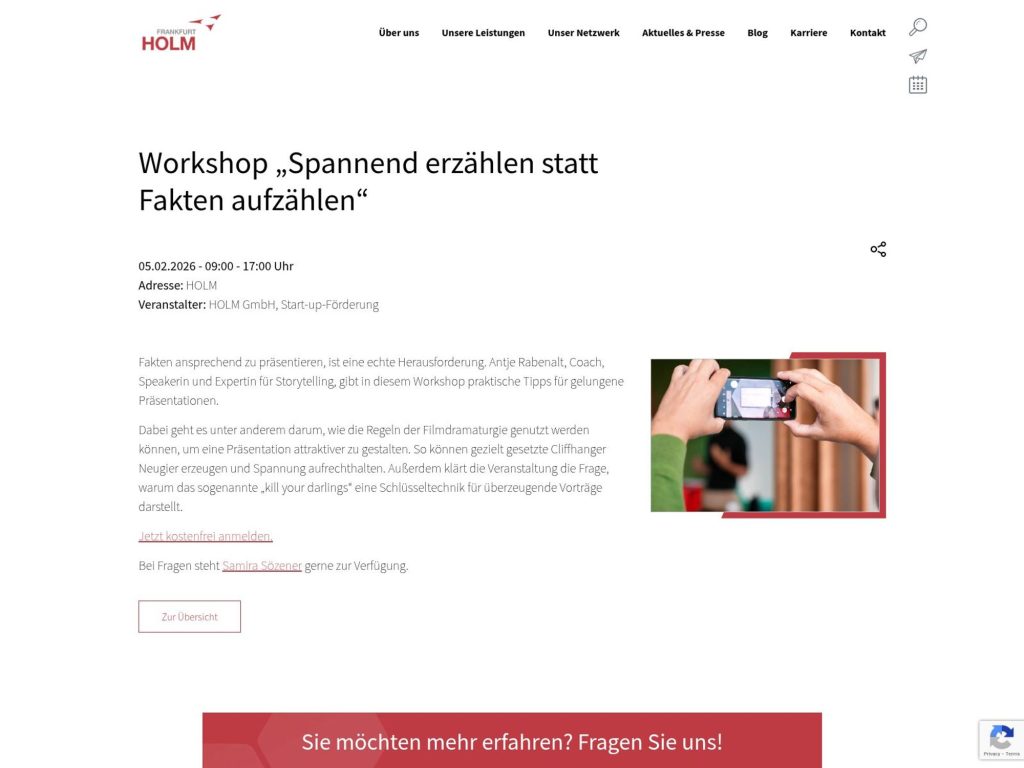 Workshop „Spannend erzählen statt Fakten aufzählen“ website