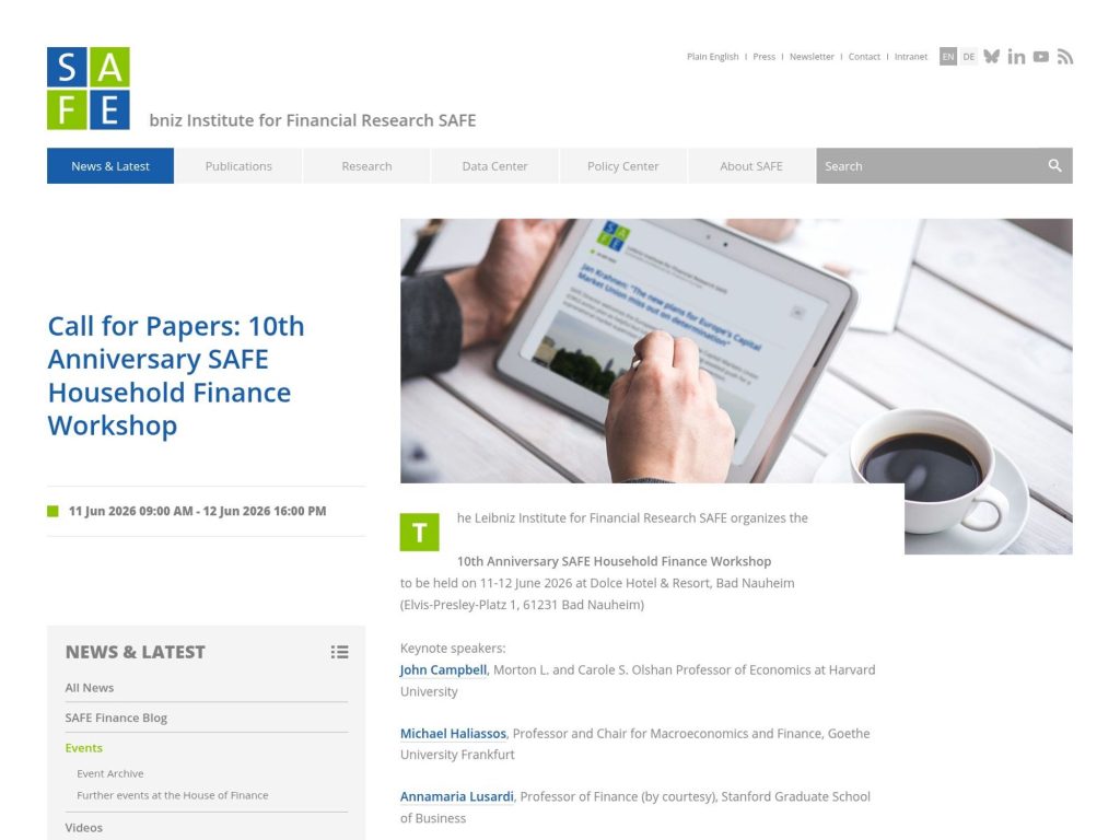 10th Anniversary SAFE Household Finance Workshop website