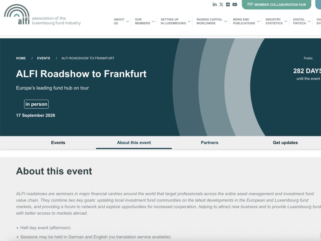 ALFI Roadshow to Frankfurt website