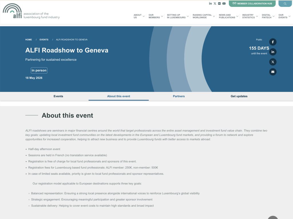 ALFI Roadshow to Geneva website