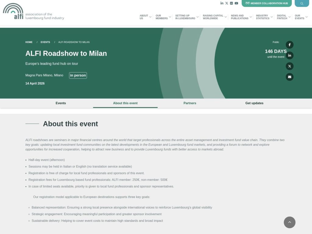 ALFI Roadshow to Milan website