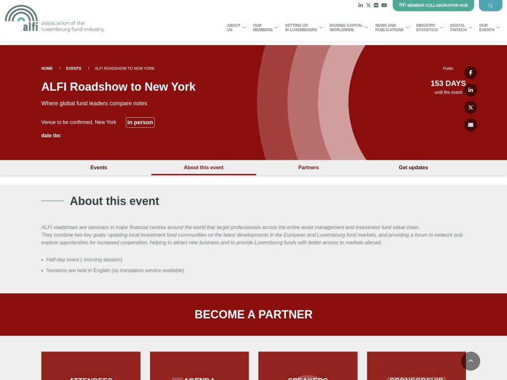 ALFI Roadshow to New York website