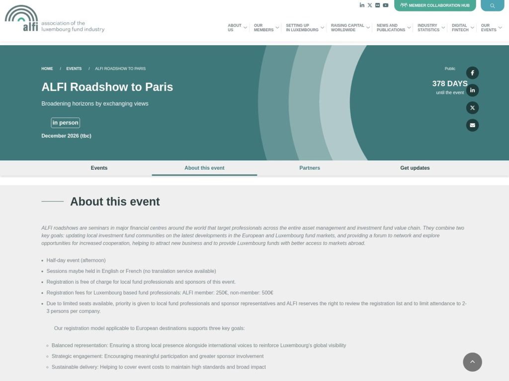 ALFI Roadshow to Paris website