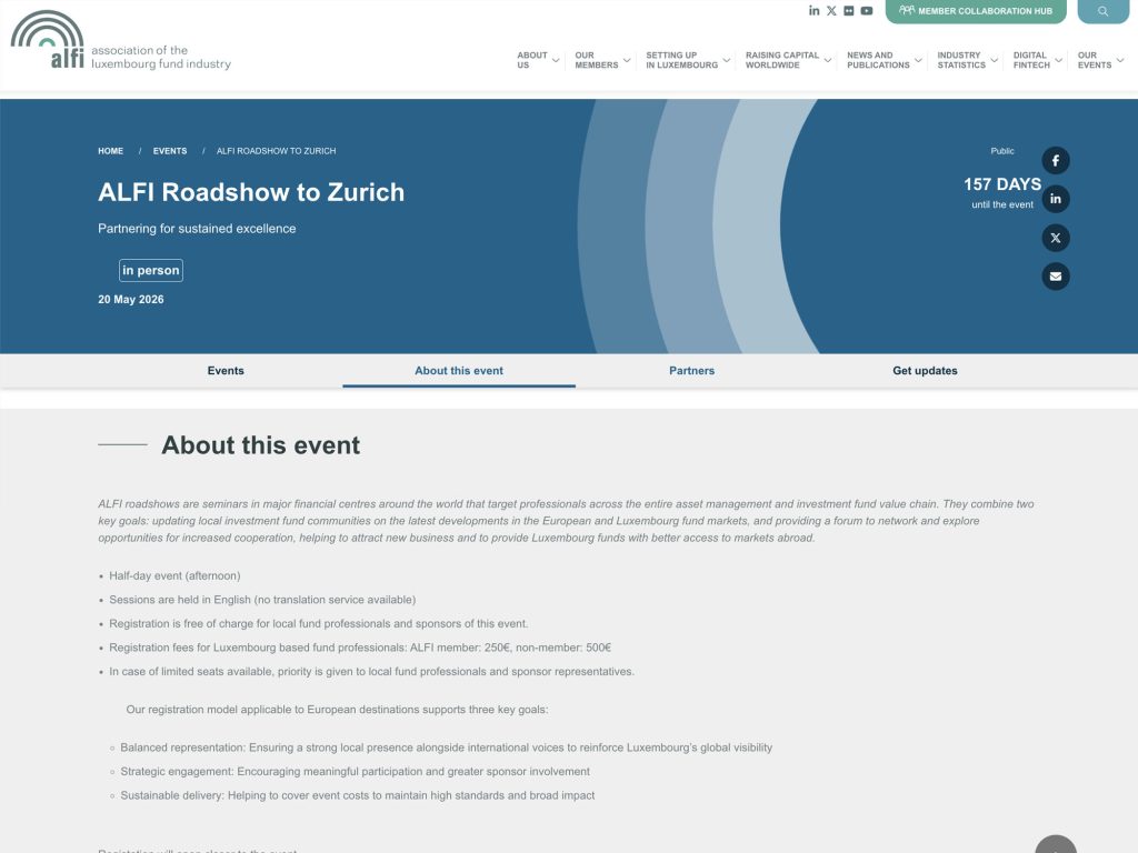 ALFI Roadshow to Zurich website