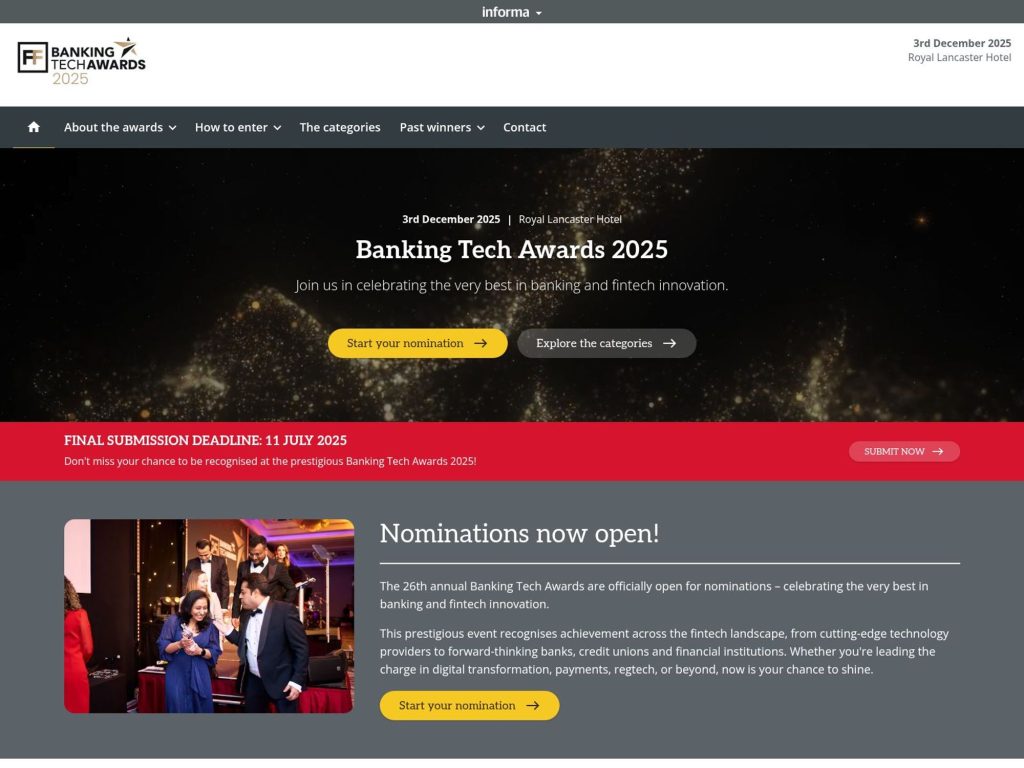 Banking Tech Awards 2025 - Join us in celebrating the very best in banking and fintech innovation. - Event screenshot