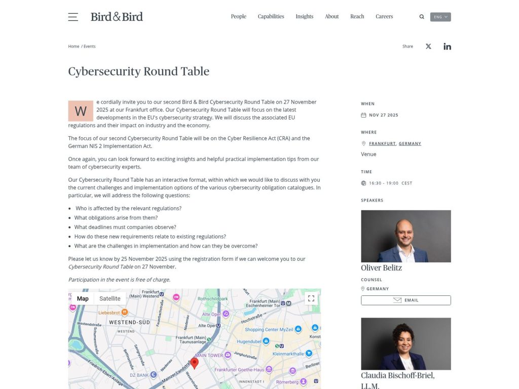 Bird & Bird Cybersecurity Round Table - Event screenshot