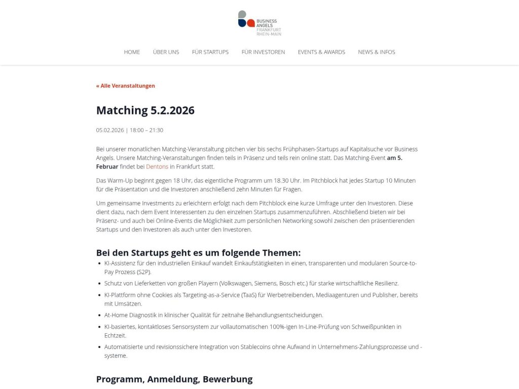 Business Angels FrankfurtRheinMain Matching Februar 2026 website