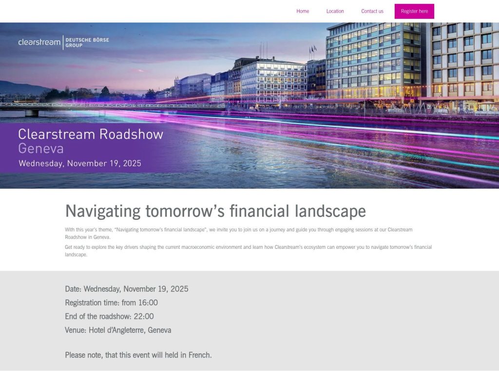 Clearstream Roadshow Geneva - Navigating tomorrow’s financial landscape - Event screenshot