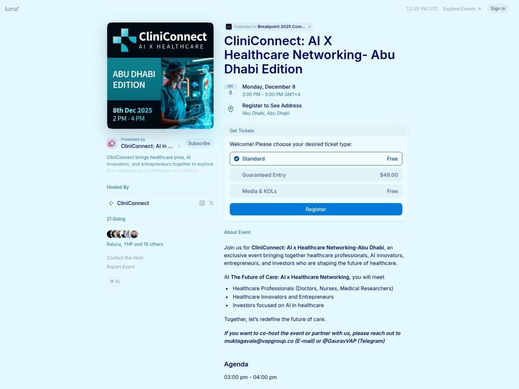 CliniConnect - AI X Healthcare Networking - Event screenshot