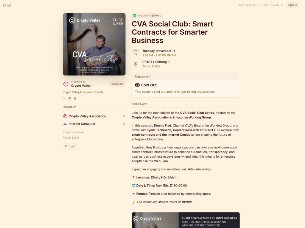 CVA Social Club - Smart Contracts for Smarter Business - Event screenshot