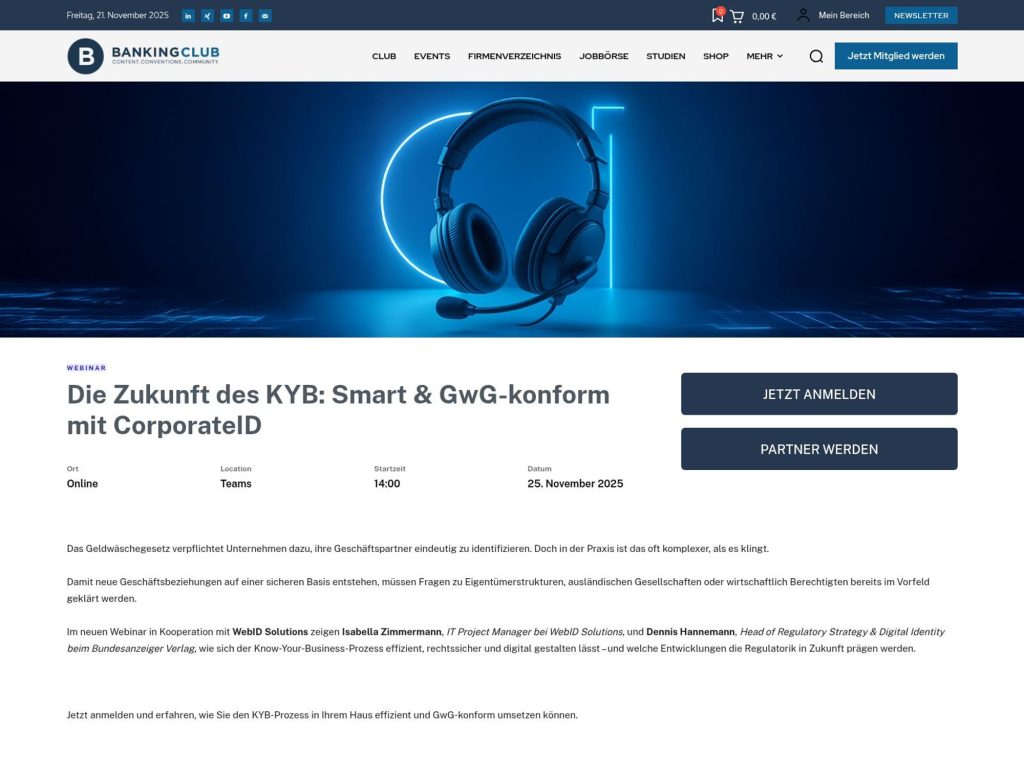 Die Zukunft des KYB: Smart & GwG-konform mit CorporateID - Event screenshot