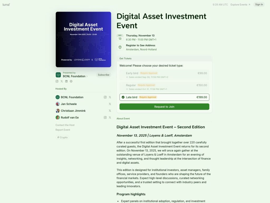 Digital Asset Investment Event - Event screenshot