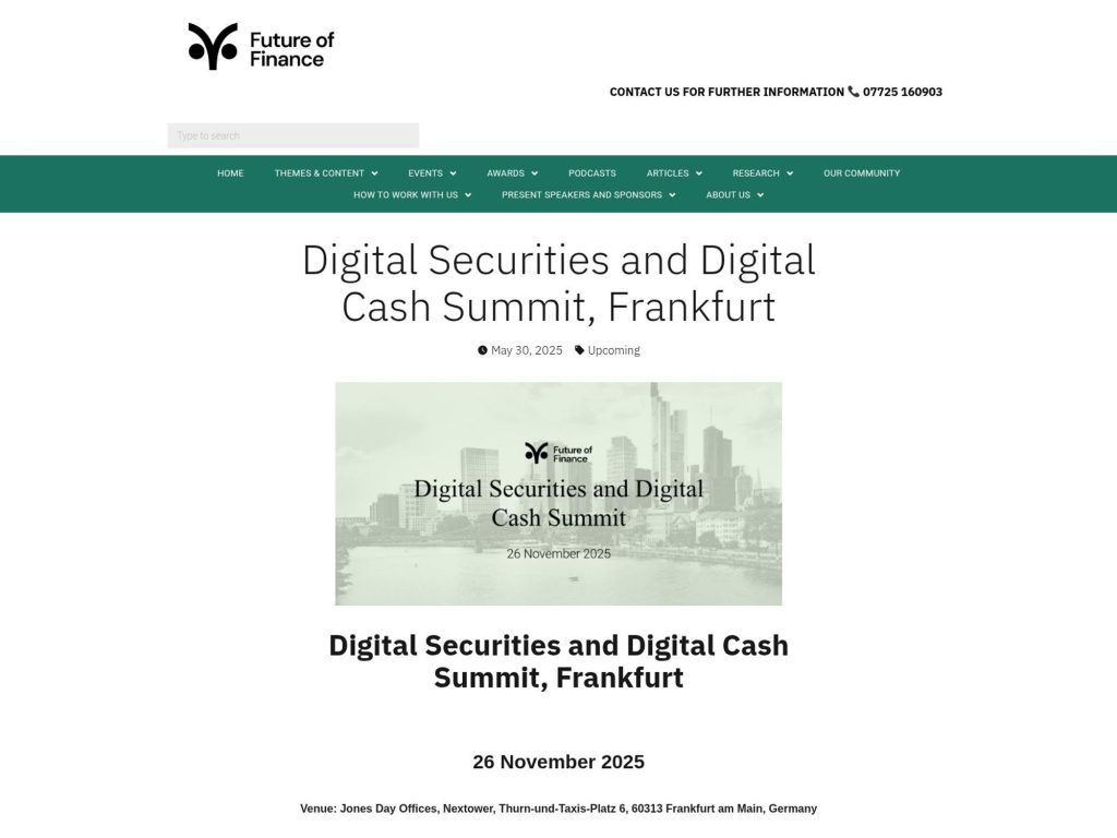 Digital Securities and Digital Cash Summit - Future of Finance - Event screenshot