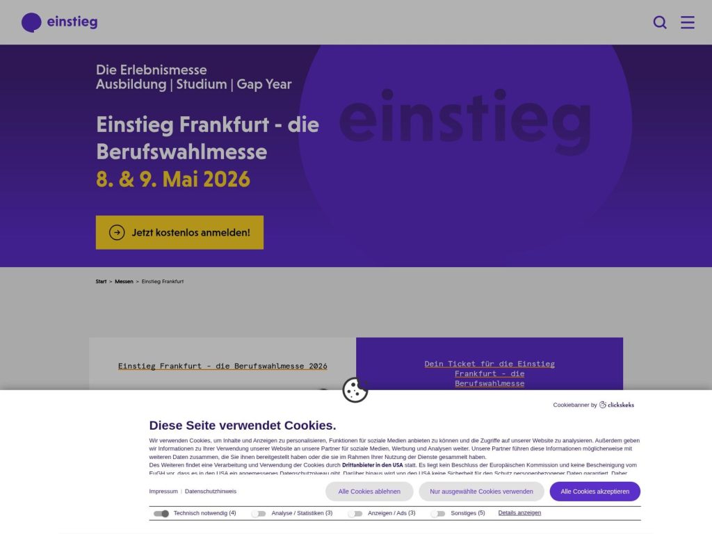 Einstieg Frankfurt - die Berufswahlmesse website