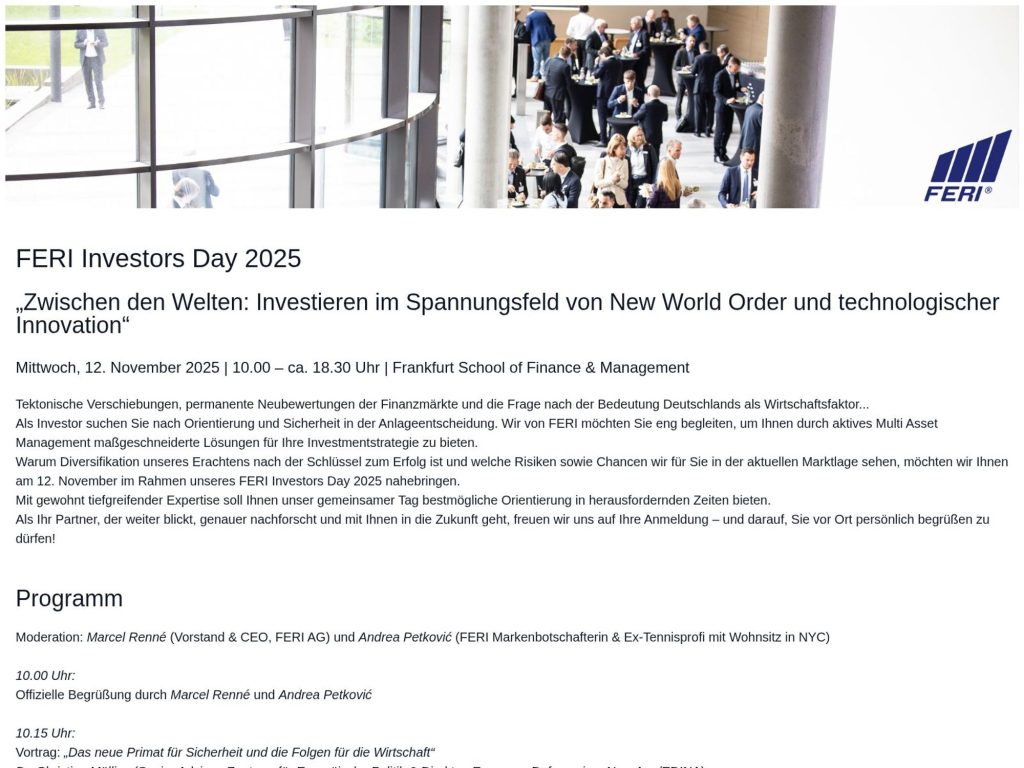 FERI Investors Day 2025 - Zwischen den Welten: Investieren im Spannungsfeld von New World Order und technologischer Innovation - Event screenshot