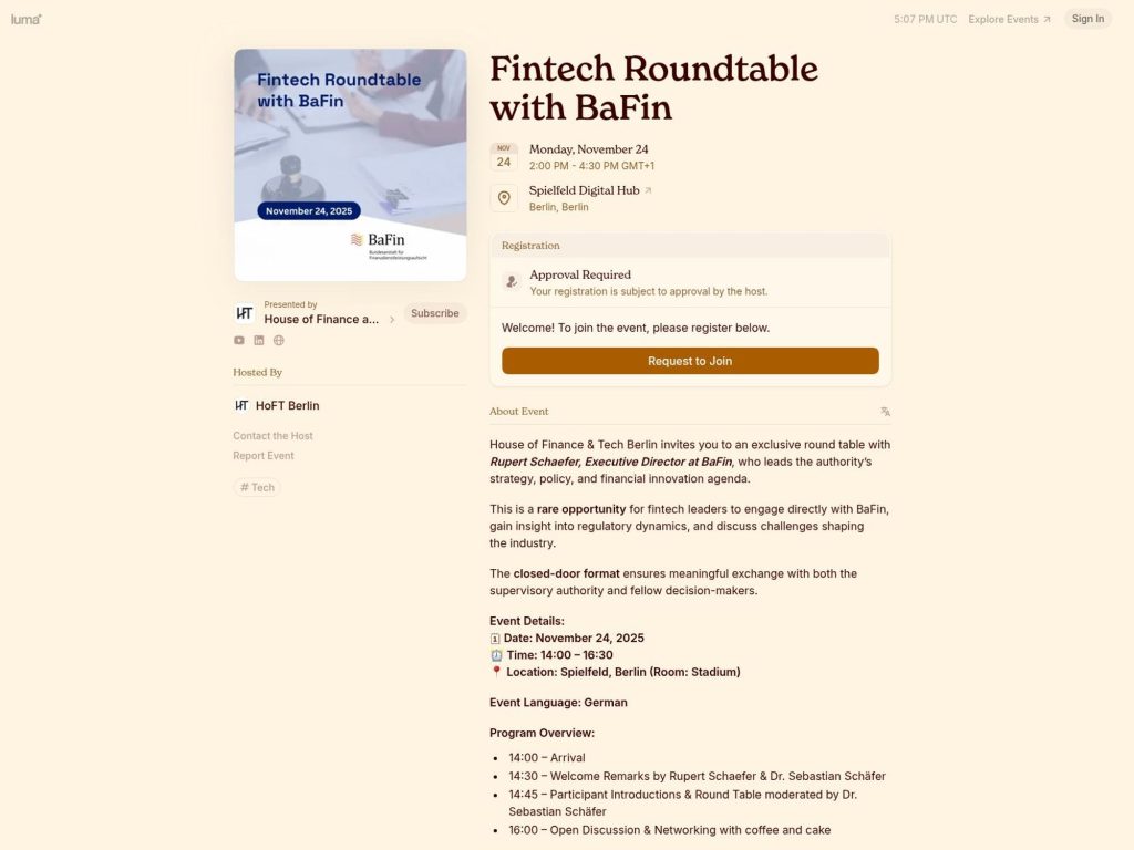 Fintech Roundtable with BaFin - Event screenshot