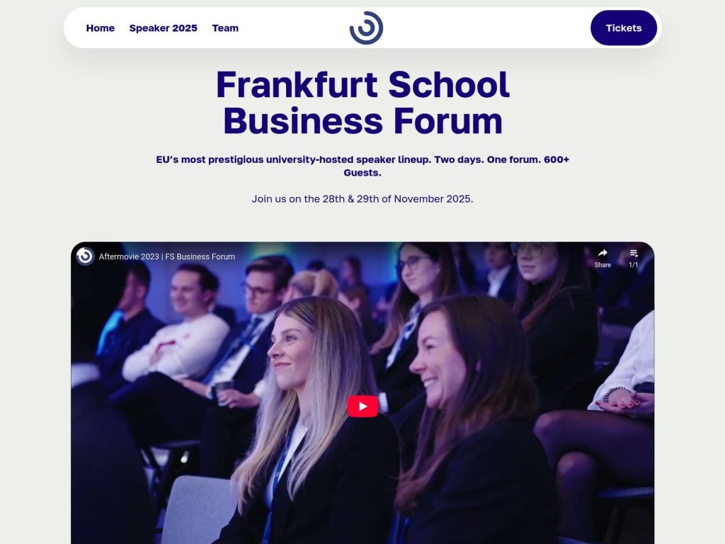 Frankfurt School Business Forum - EU’s most prestigious university-hosted speaker lineup. Two days. One forum. 600+ Guests. - Event screenshot