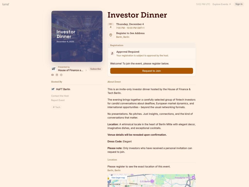 HoFT Investor Dinner - Event screenshot