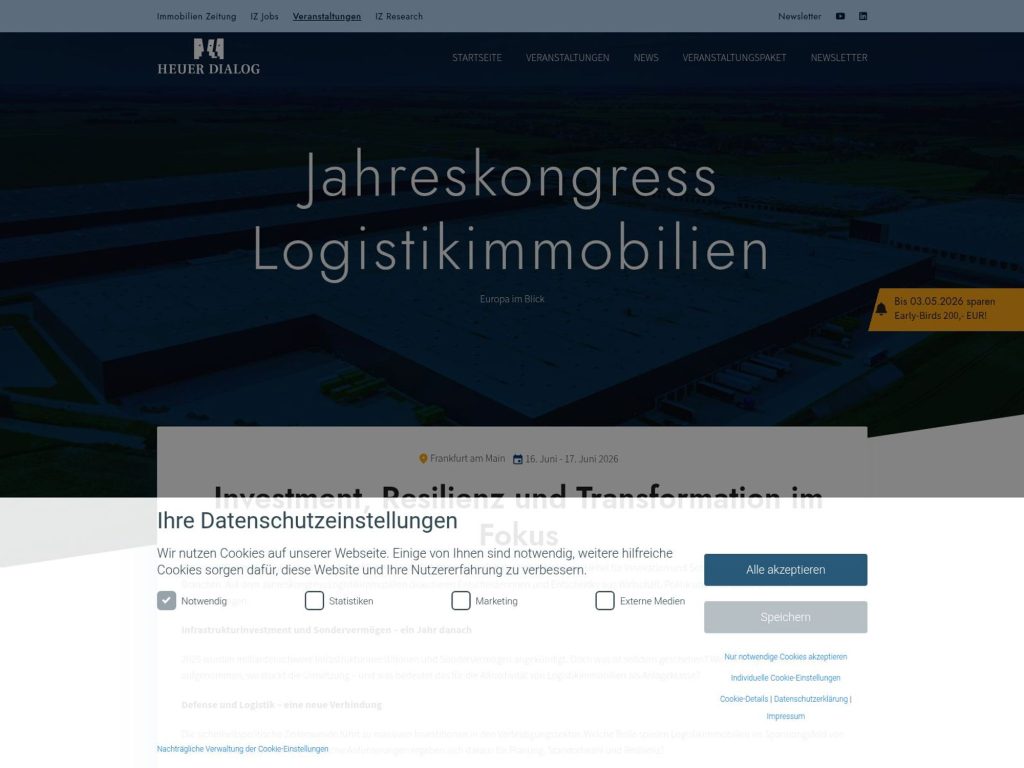Jahreskongress Logistikimmobilien website