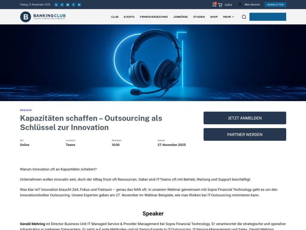 Kapazitäten schaffen – Outsourcing als Schlüssel zur Innovation - Event screenshot