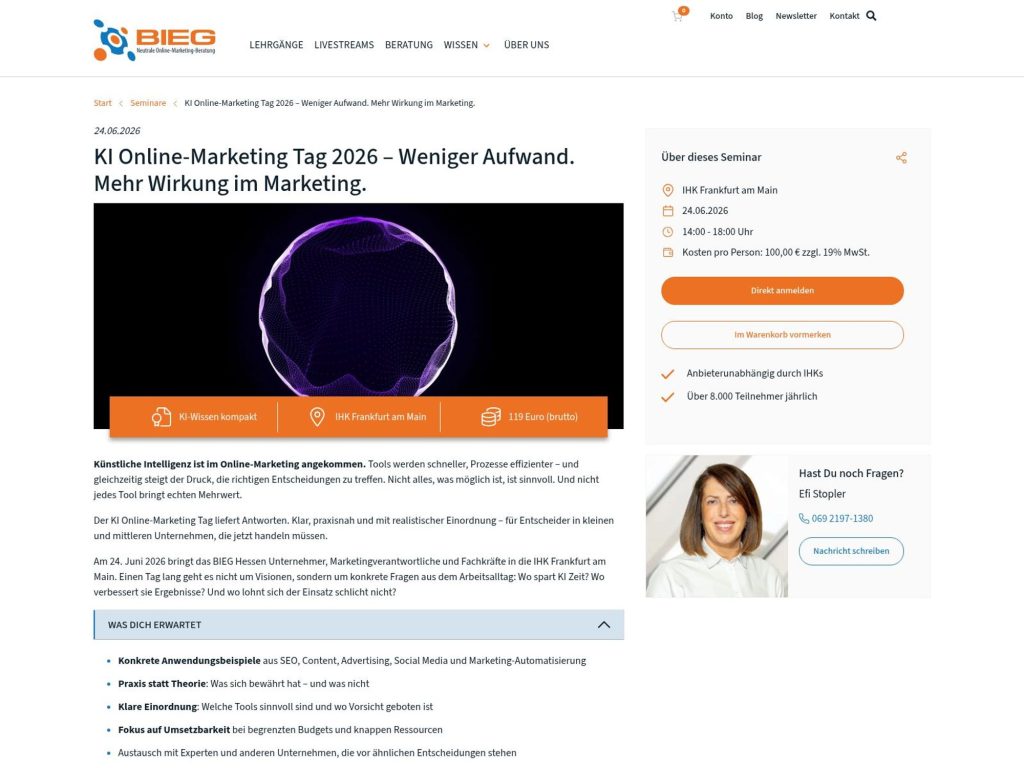 KI Online-Marketing Tag 2026 – Weniger Aufwand. Mehr Wirkung im Marketing. website