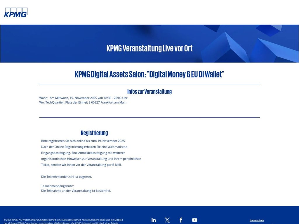 KPMG Digital Assets Salon: Digital Money & EU DI Wallet - Event screenshot
