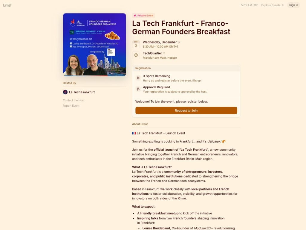 La Tech Frankfurt - Franco-German Founders Breakfast - ​🇫🇷 La Tech Frankfurt – Launch Event - Event screenshot